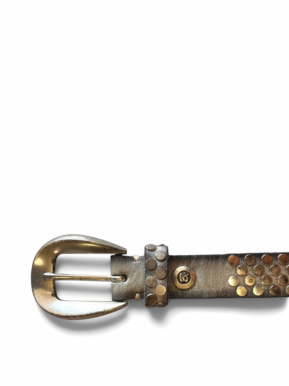 Belt Gray Studded Leather Belt Made In Germany Size S / 85 B.Belt - Picture 2 of 5